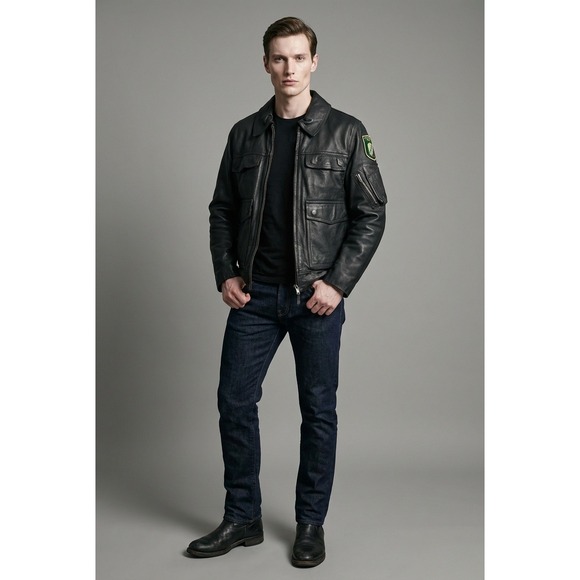Beckumer Leder Other - Vintage 80s‎ German Polizei Police Leather Motorcycle Jacket 36 Black
